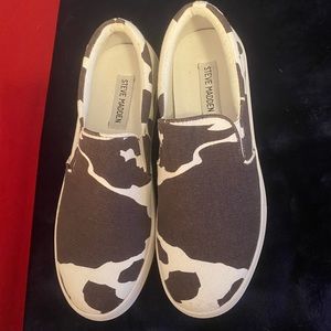 Steve Madden cow print slip on canvas shoes